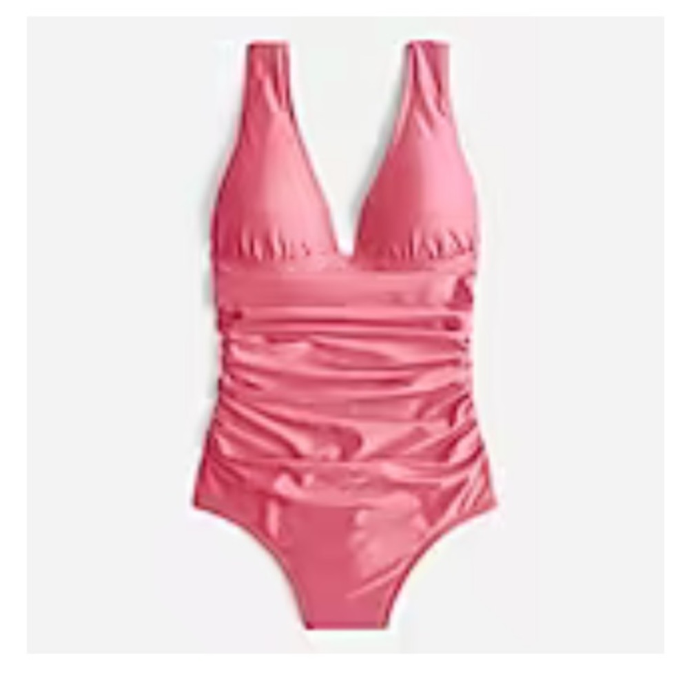 J. Crew Ruched V-neck Swimsuit in Tea Rose, size 2 long torso